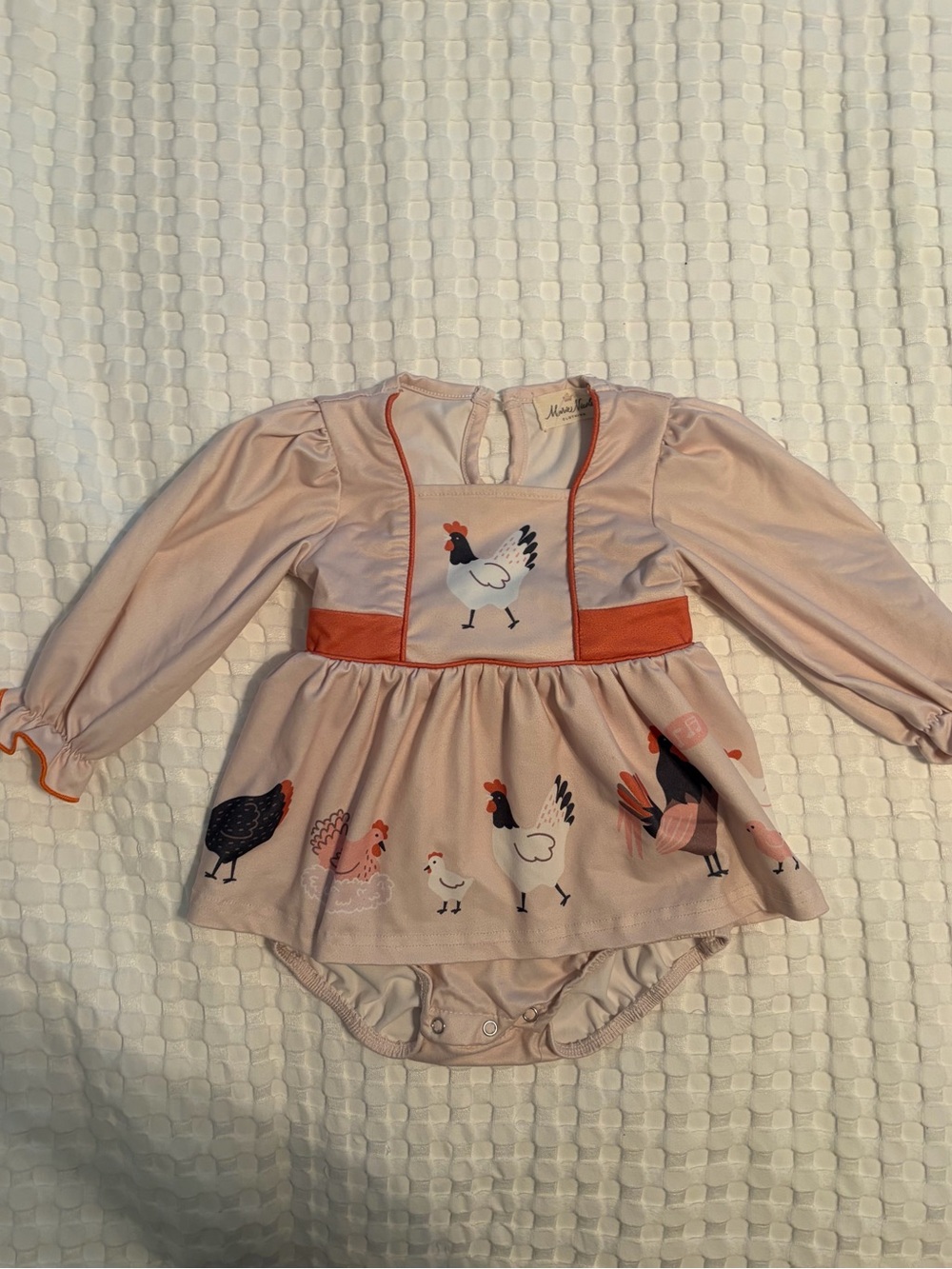 Marie Nicole Girls Pink Hen Print Matching Set with Orange Trim